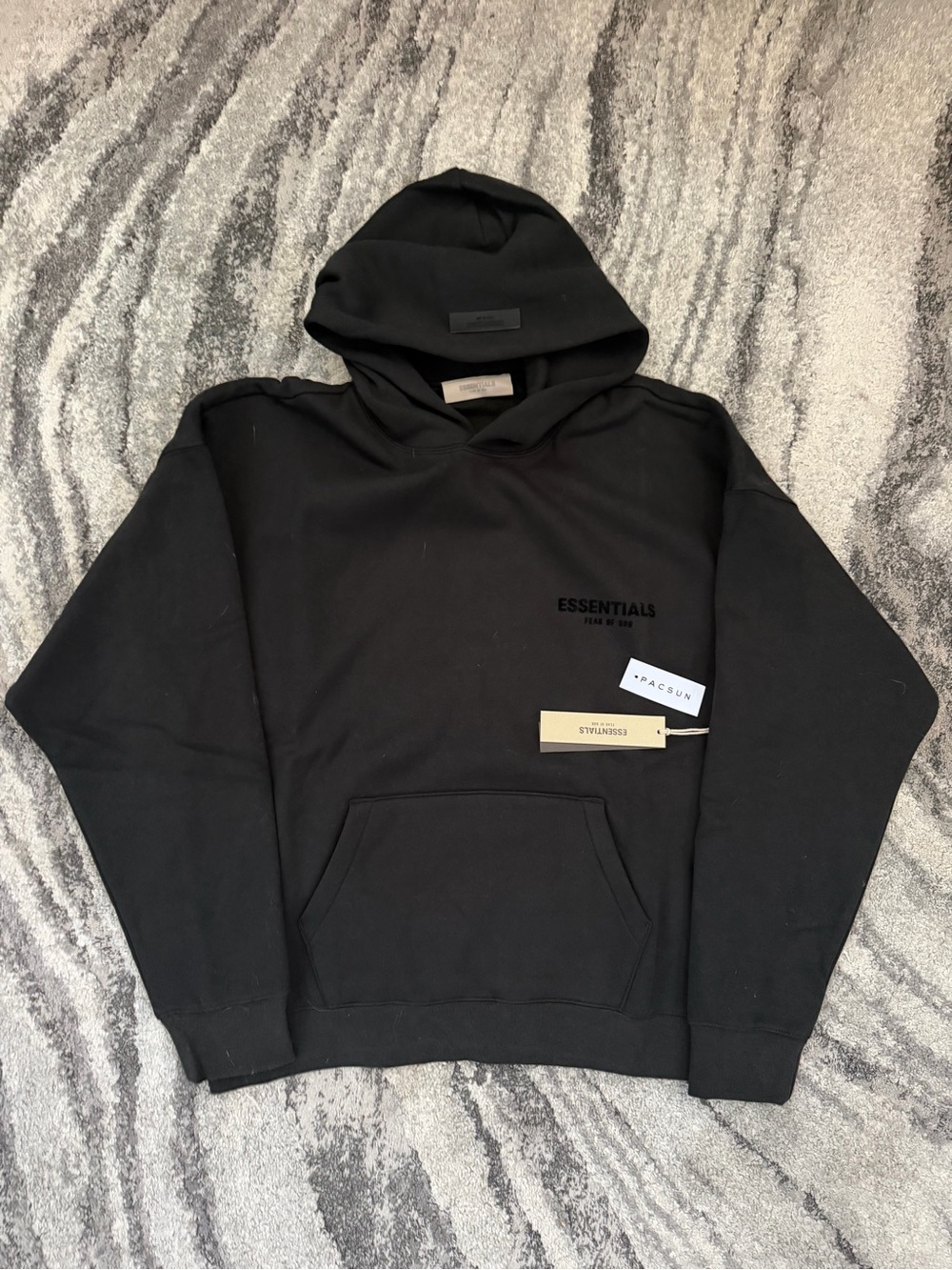 Essentials Black Pullover Hoodie with Chest Logo